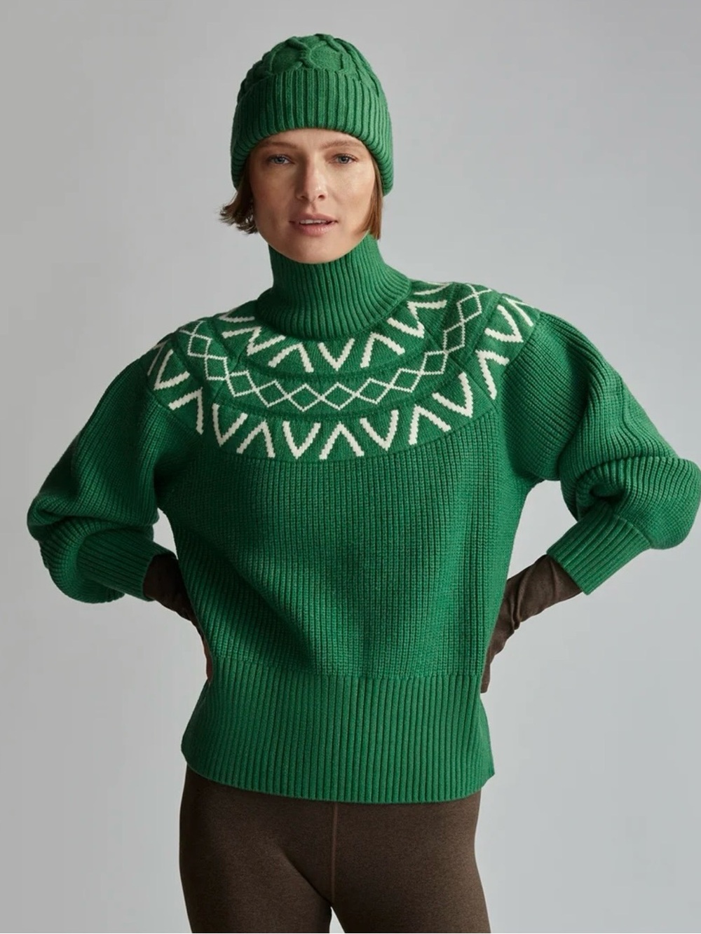 Varley Green Fair Isle Turtleneck Sweater